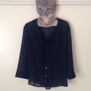 Navy Blue Polka Dot Button Down Top, L