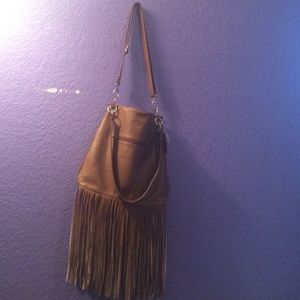 Tan fringed side purse