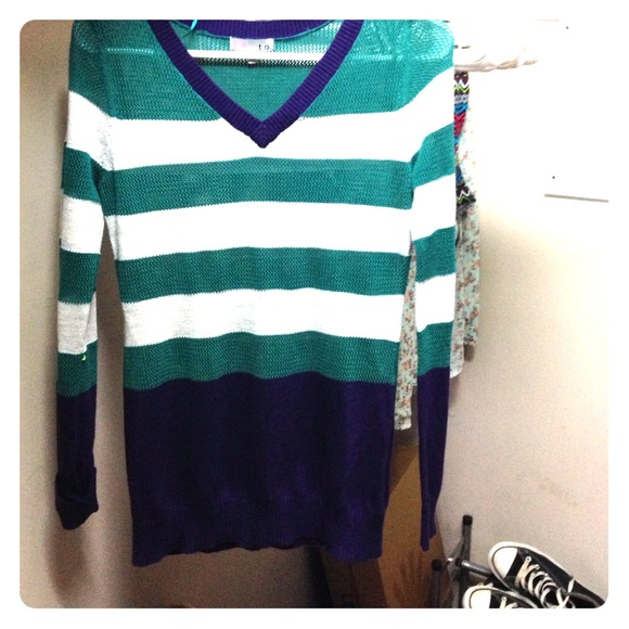 Grey,purple,and green stripped long sleeve shirt