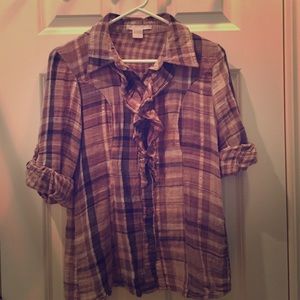 Ruffled plaid button up