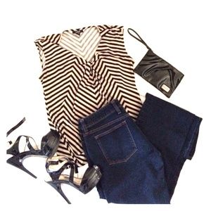 Alfani black and beige striped top