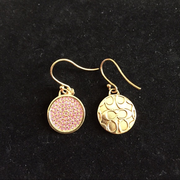 Authentic Coach earrings with pink rhinestones.