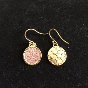 Authentic Coach earrings with pink rhinestones.