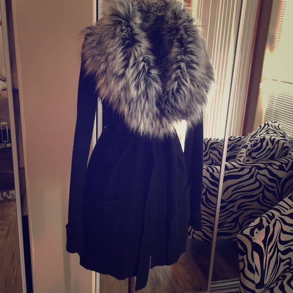 INC faux fur wrap sweater in black sm.