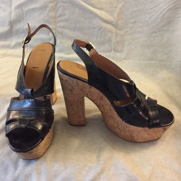 Steve Madden black leather and cork wedges