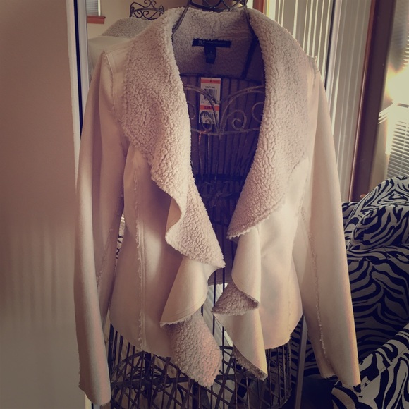 INC faux suede jacket with Sherpa ish inside beige