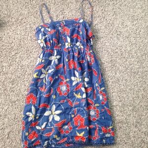 Blue dress, with floral details