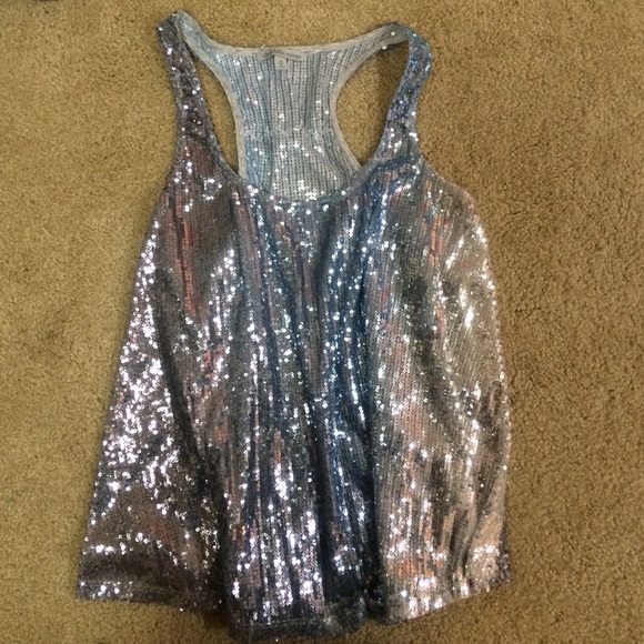 Blue sequin tank top
