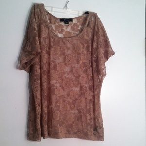 Tan lace sheer shirt