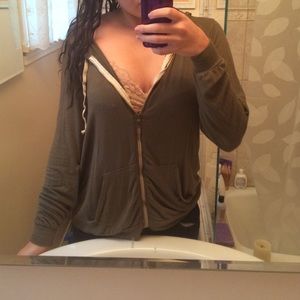 Brandy Melville army green zip up hoodie