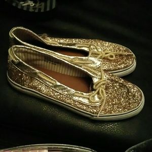 Vanity glitter gold boat shoes