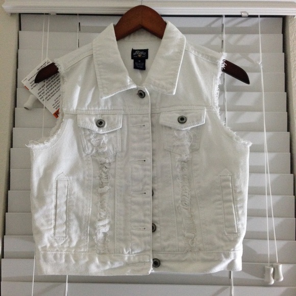 White distressed denim vest