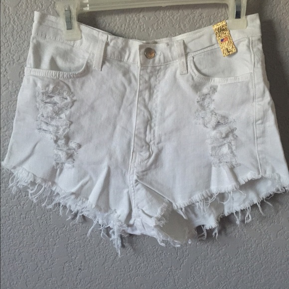 White distressed high waisted shorts