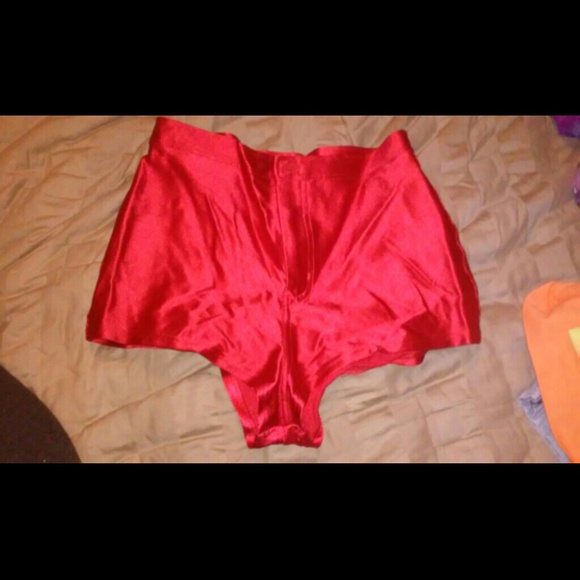 RED AMERICAN APPAREL DISCO SHORTS