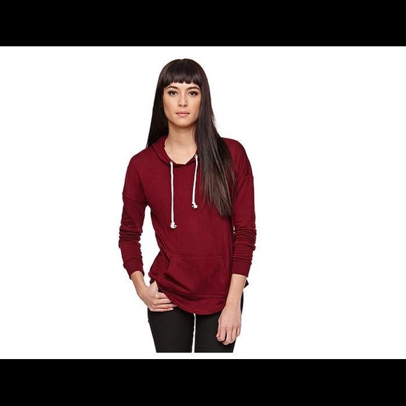 LA HEARTS LIGHT WT BAGGY PULLOVER HOODIE BURGUNDY