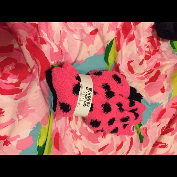 PINK fleece knee high socks