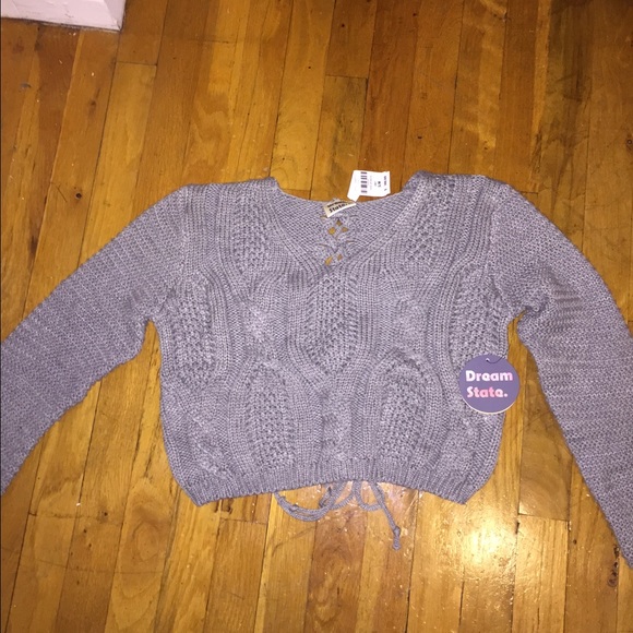 Cropped grey sweater with tie up back!!