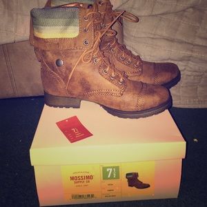 Target Mossimo Cognac Combat Boots w/ green accent