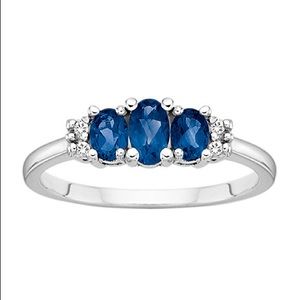 Blue Sapphire and Diamond Three stone Ring