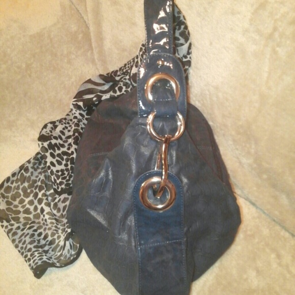 Navy Faux Leather Animal Texture Bag