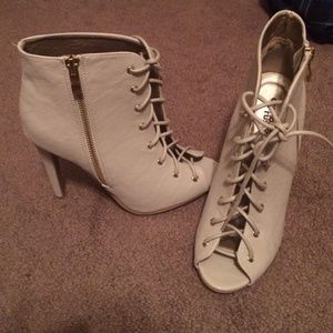 Nude and gold lace up booties