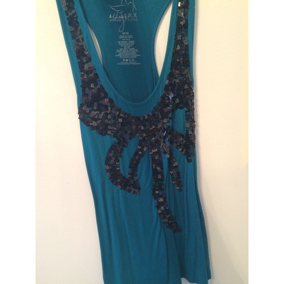 blue and black Miley Cyrus tank