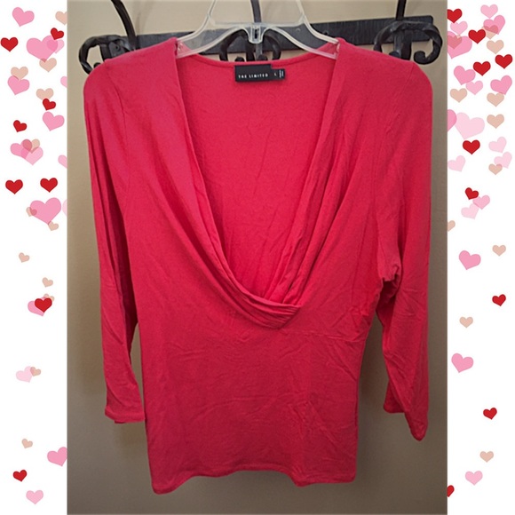 The Limited Orange/Red 3/4 Sleeve Wrap Neck Top - Picture 1 of 4