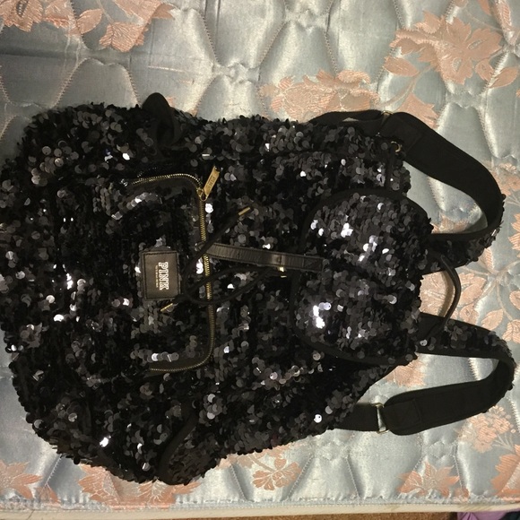 Black sequin book bag