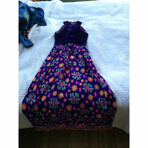 Vintage velvet floral halter maxi dress