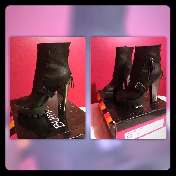 Bumper Boots - Platform Bumper above ankle black boots metal heel