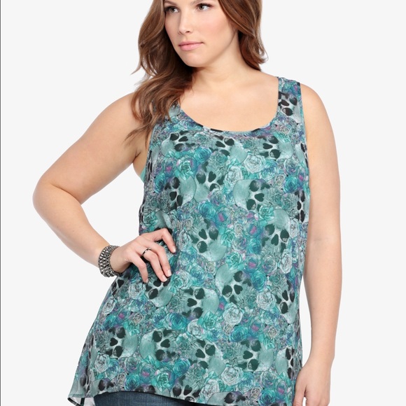 Skull Floral Chiffon Hi-Lo Tank Top size 0