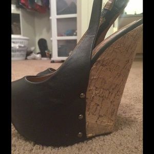 Black wedges with cork platform
