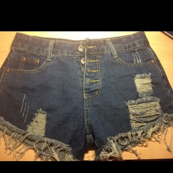 Junior denim ripped cut out acid wash shorts