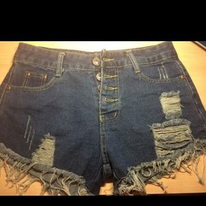 Denim jean acid wash ripped cut off shorts