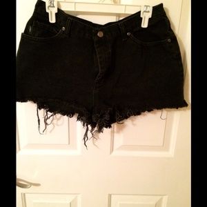 Custom cut vintage high waisted dark denim shorts.
