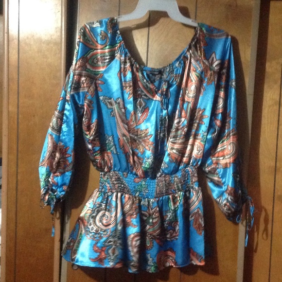 Blue and colorful patter blouse