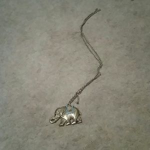 Teal and antique gold elephant necklace