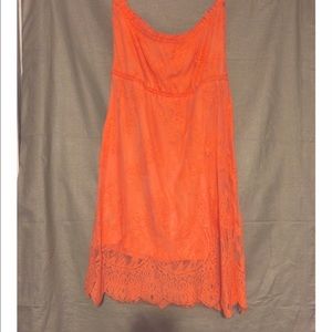 Salmon pink strapless dress