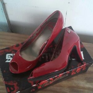 Red Open Toed Patent Heels