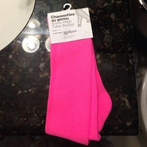 American Apparel neon pink knee-high tube socks