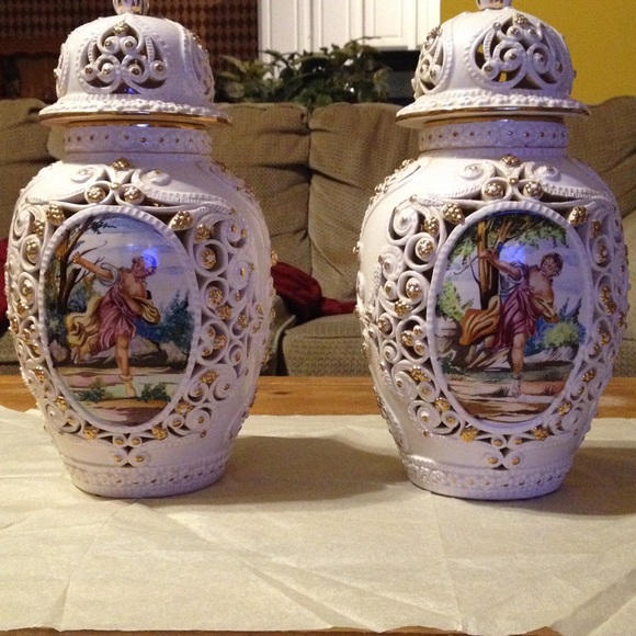One of a kind antique set 14K gold hand painted - Picture 1 of 3