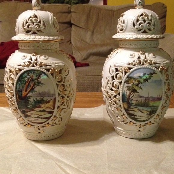 One of a kind antique set 14K gold hand painted - Picture 2 of 3