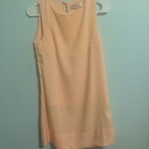 She inside light pink shift dress