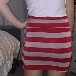 Red and tan striped pencil skirt