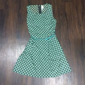 Green Geometric Skater Dress