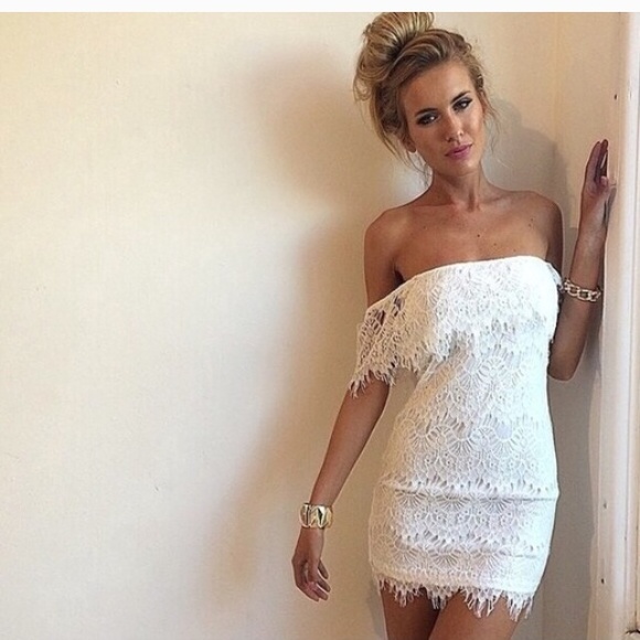 nordstroms Dresses & Skirts - Going out tonight? White lace shoulder dress 🔥