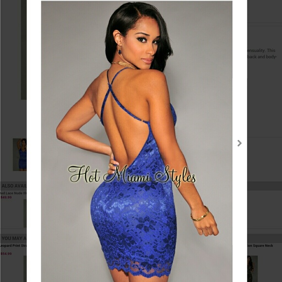 Royal Blue Lace Back Dress - Picture 2 of 3
