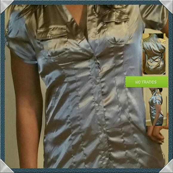 Silver botton down top