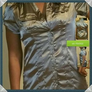Silver botton down top