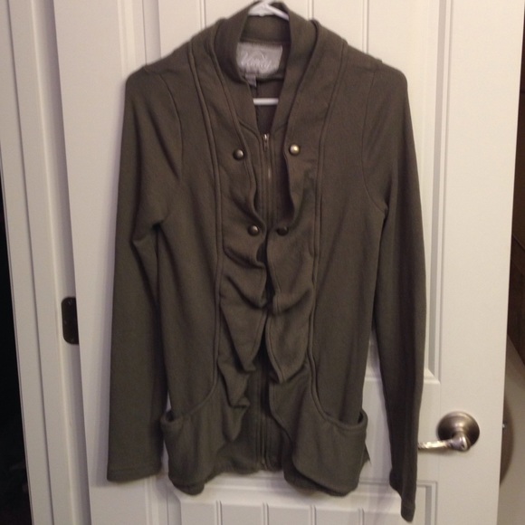 Vanity army green military zip up sweater. Size M.